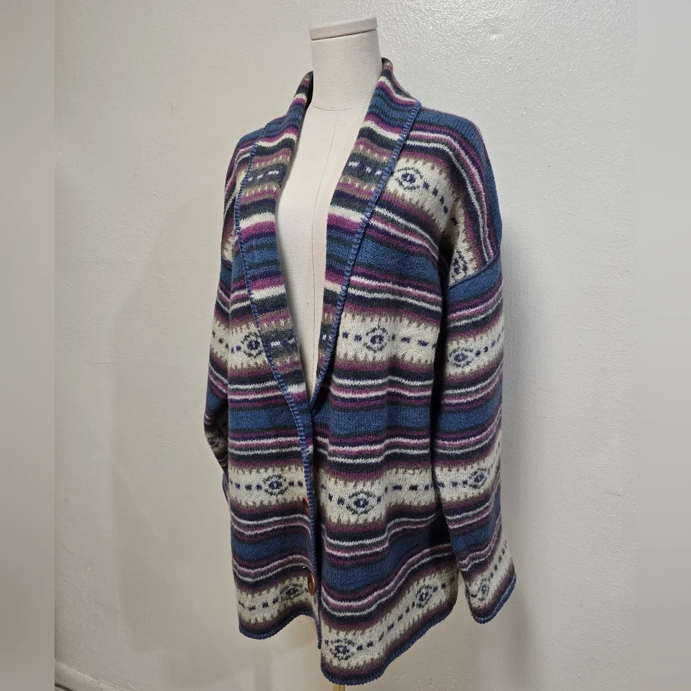 Alps Boiled Wool Blanket Cardigan Vintage Sweater Size Large
